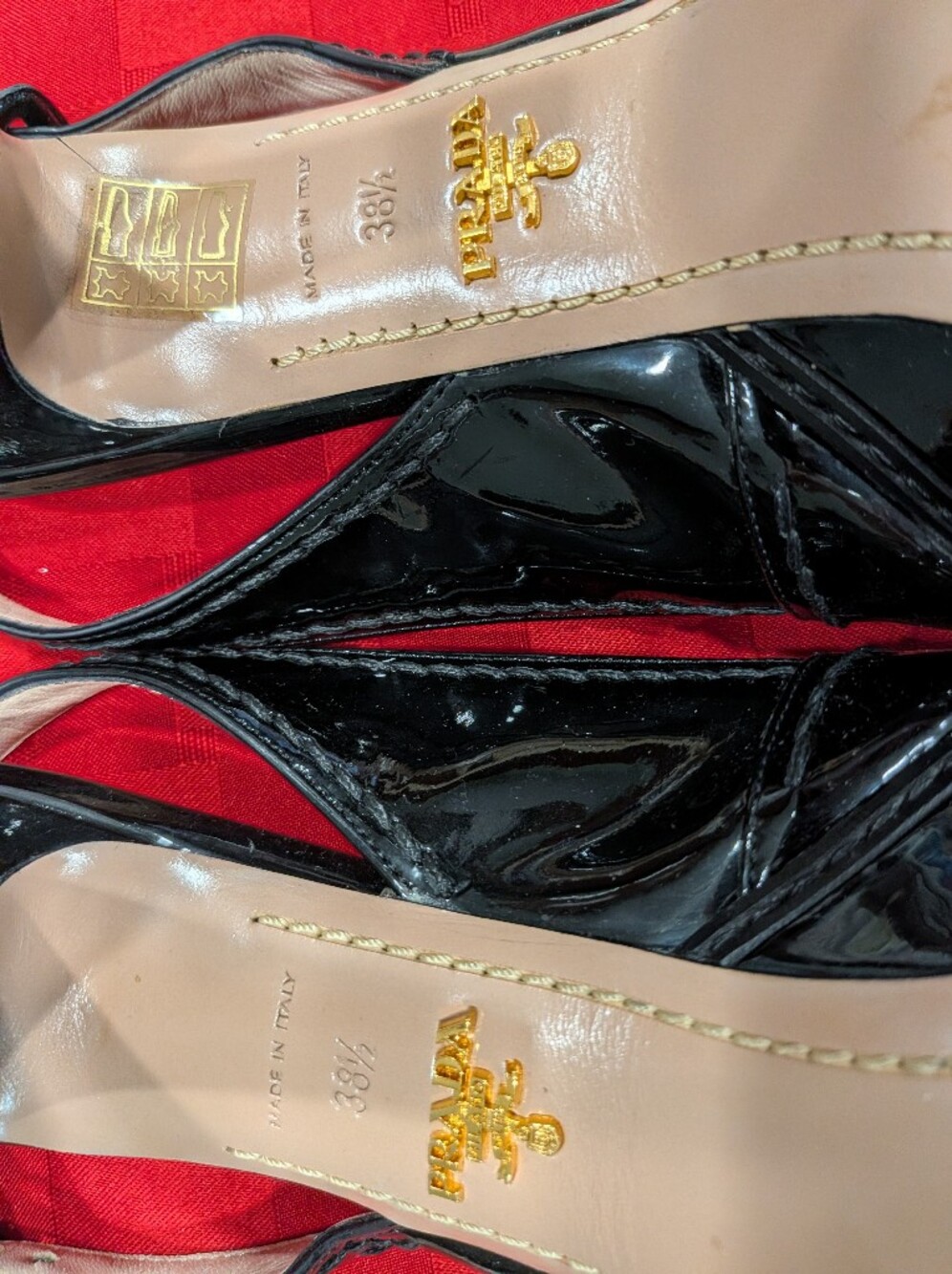 Prada Black patent leather whipstitch trim slingback platform sandals - Picture 6 of 6